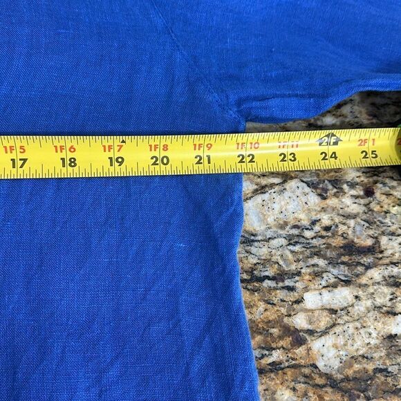 Moda Italia Linen Long Sleeve Band Collar Button Down Shirt In Blue Size XL - Picture 7 of 8